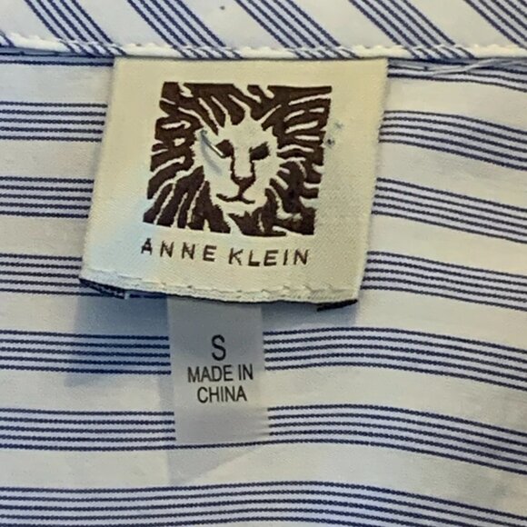 Anne Klein Striped Button Up Shirt Logo Buttons S Blue # White #131L - Picture 7 of 9